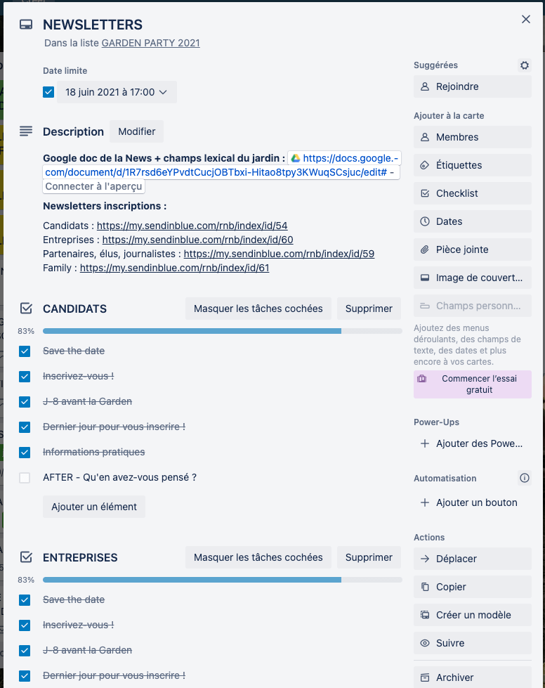 Clé de Fa - coup de coeur - Trello - checklist